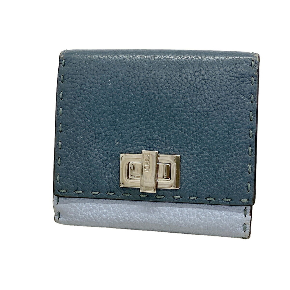 Fendi Selleria Peekaboo Leather Wallet, Blue, Men's & Women's